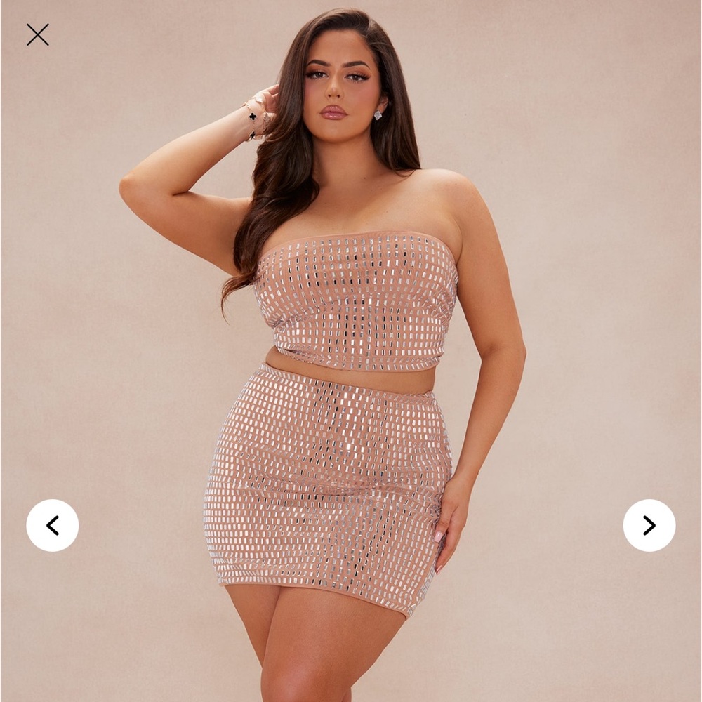 Nude Embellished Skirt Set